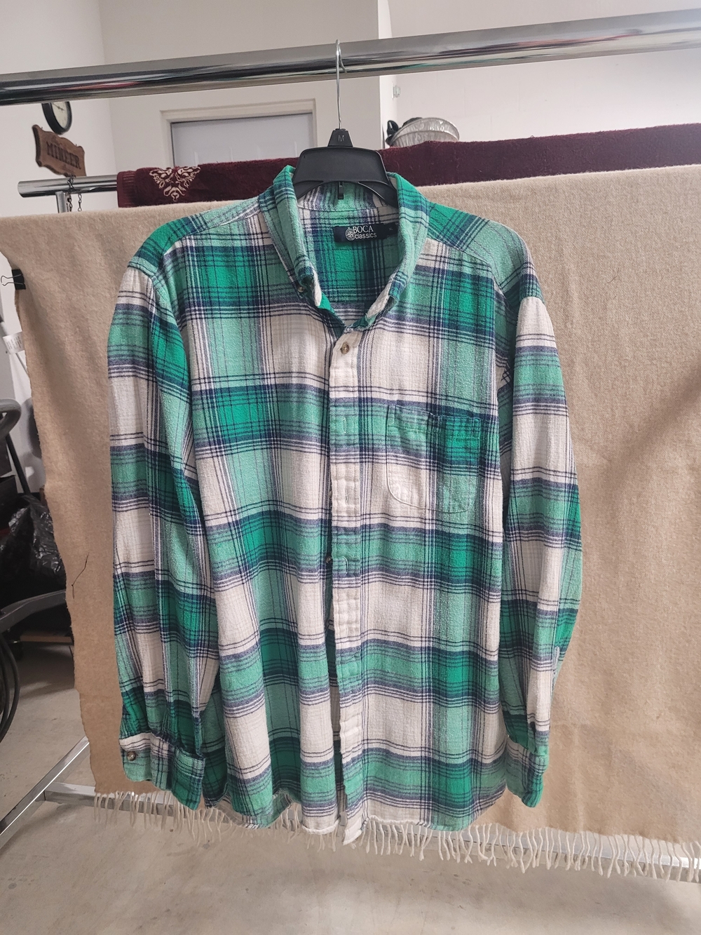 Boca Classics Men's Green Plaid Flannel. Button-Up Shirt - Comfort Fit
